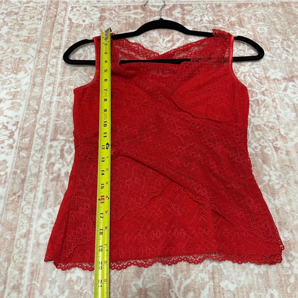 Red Lace V-Neck Open Back Top - Picture 9 of 10